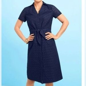 Talbots navy blue eyelet fit and flare dress 6